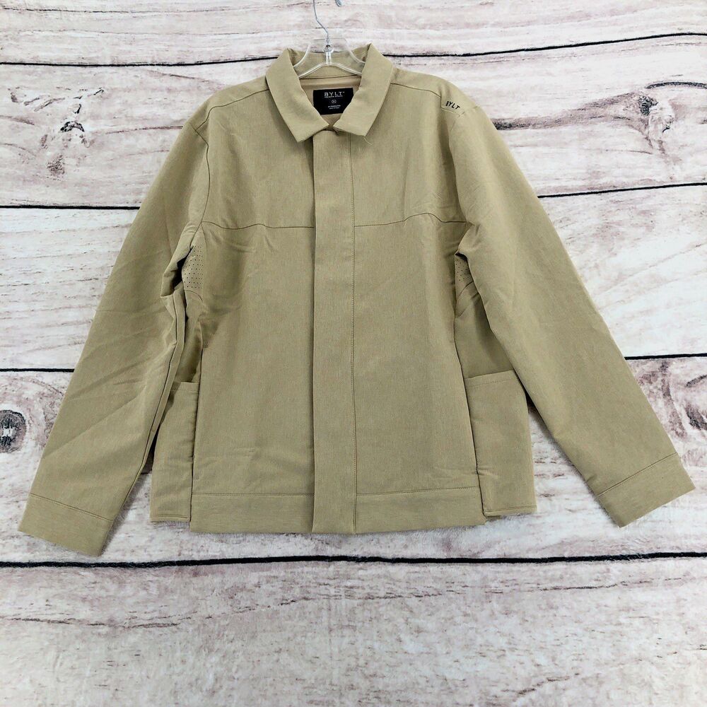 Bylt Basics District Jacket M Mens Sand Beige Snap Button Vented Pockets Golf